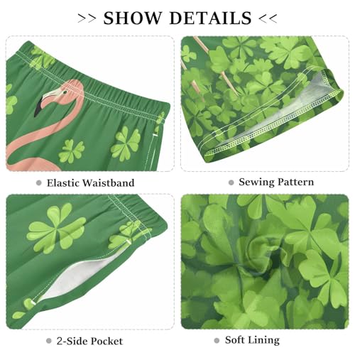 Flamingo Four Leaf Clover Sleep Shorts Summer Pajama Shorts Elastic Waist Sleep Bottoms with Pockets 6-14 Years3