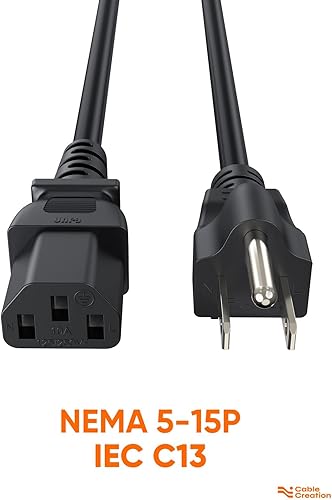 Miniatura 5 de CableCreation Paquete de 2 Cable de alimentación universal de 6 pies 18 AWG para cable NEMA 5-15P a IEC320C13, 5.9 ft  negro
