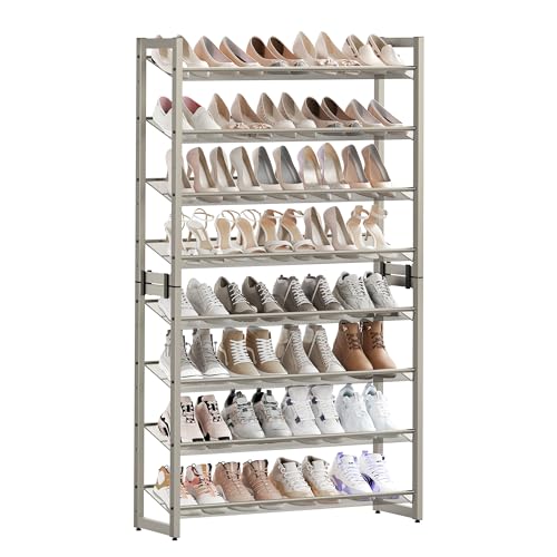 SONGMICS Shoe Rack, 8-Tier Shoe Organizer, Metal Rack for Garage, Set of 2, 4-Tier Stackable Shelf, with Adjustable Flat or Angled Shelves, 32-40 Pairs, Cappuccino Beige ULMR008L01 8 Tiers (