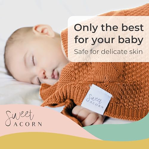 Image of Knit Baby Blanket in Cable Pattern, Organic Cotton Blankets for Crib or Stroller, Receiving Blankets - Sunset Orange