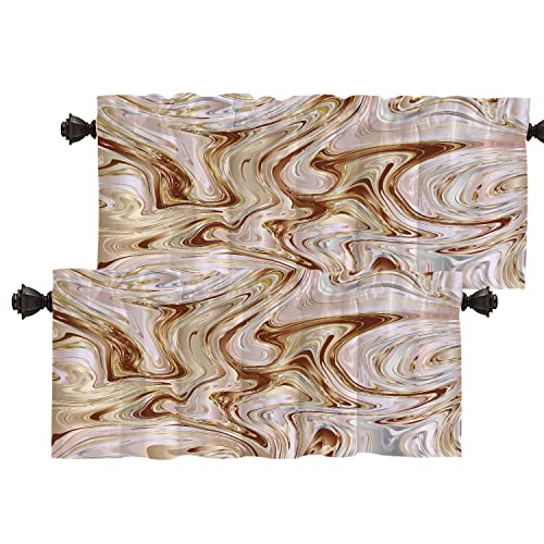 Batmerry Cortinas con cenefa de textura abstracta de mármol, rosa natural líquida, abstracta, cenefas de cocina, poliéster multicapa para sala de estar/baño, paquete de 2 unidades de 52 x 16 pulgadas