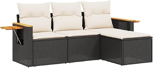 Miniatura 3 de 4-Piece Garden Sofa Set Black, PE Rattan and Steel Outdoor Furniture with Thick Cushions, Modular Patio Seating for Balcony, Weatherproof and