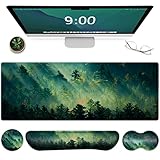 Galdas Keyboard XL Mouse Pad Set,4-in-1 Large Gaming Mouse Pads +Ergonomic Keyboard Wrist Rest+Mouse Wrist Rest+Coaster Desk Pad Set for Office, Home, Laptop,Easy Typing Pain Relief (Green Tree)