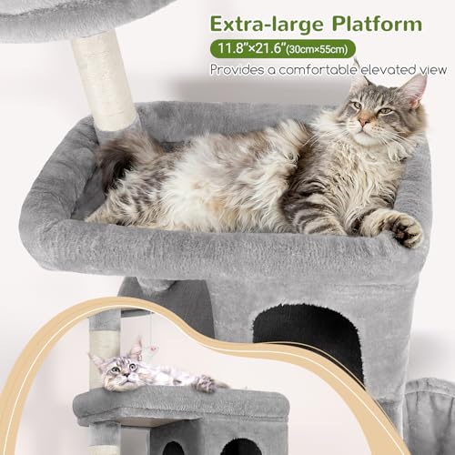 Image of Globlazer Heavy Duty Cat Trees for Large Cats, Sturdy 72in Maine Coon Cat Tree for Large Cats 20 lbs+ Heavy Duty Cat Tower for Adult Biggest Cat with 6 Scratching Posts, Hammock, S72, Light Grey