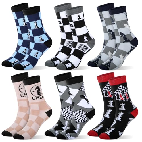 Newcotte 6 Pairs Chess Socks Novelty Socks Gifts for Adults Men Women Chess Lover Players