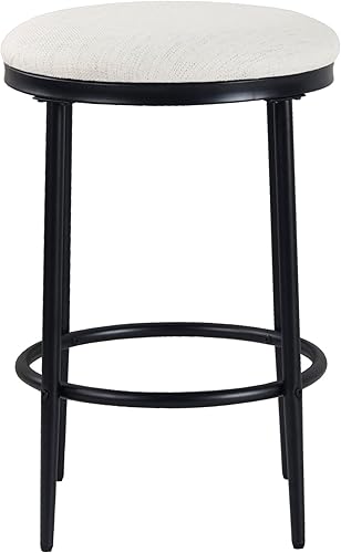 Miniatura 4 de HomePop Taburete de bar tapizado de metal, sillas laterales de tela para comedor, cocina y sala de estar, tejido crema resistente a las manchas