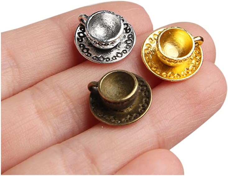 Acxico 30Pcs Coffee Cup and Tray Charms/Pendants Antiqued Silver Double Sided 3D 14 x 14 mm DIY Handmade Accessories