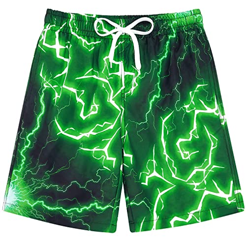 Fanient Jungen 3D Grün Blitz Grafik Badehose Sport Lauf Badeanzug Board Shorts für Strand Sommer Karneval Fasching 11-12 Jahre Cover