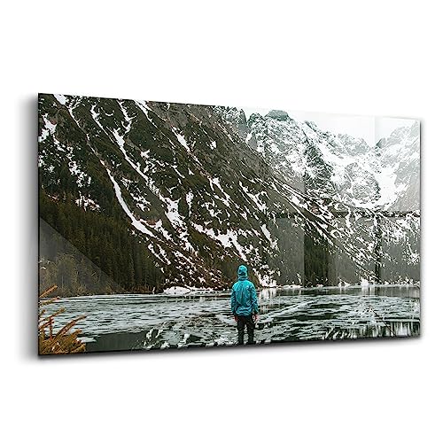 Tableau en verre coloré 140x70cm pour déco intérieure lac d'hiver Peinture moderne