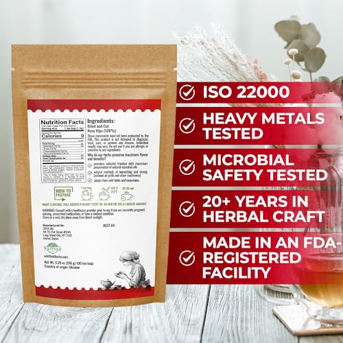 Image of 100 Bags Rosehips Tea Dried Rose Hips Crushed (Roza Cinamomea) - 100 Count 1.5 g Tea Bags Rosehip Berries