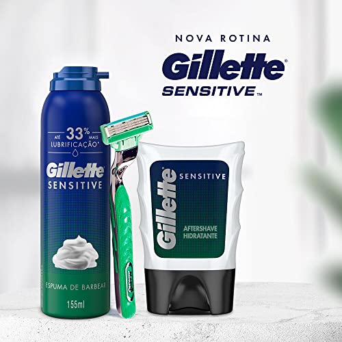 Gillette Sensitive Espuma de Barbear com Mais Lubrificação para um Barbear Suave, Ideal para Homens