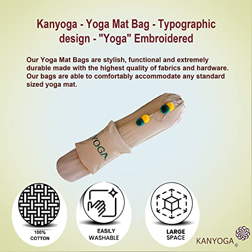 Image of Yoga Mat Cover Bag | Yoga Mat Bag with Yoga Embroidery Carry Bag with Strap (Beige, 74 L x 25 W)