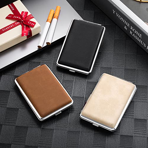 2 x PU-leren sigarettenetui metaal zwart/bruin voor 14 sigaretten met elastiek - sigarettendoosje voor dames en heren - sigarettenetui met geschenkdoos - Afbeelding 4