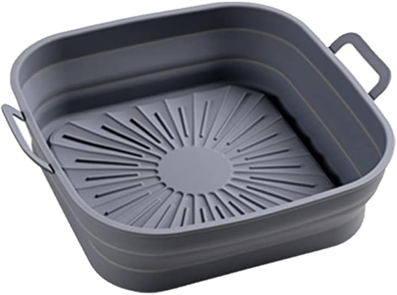 Fryer Pot Basket, Fryer Silicone Pot, 2PCS Fryer Silicone Liners 8in Square Odourless Thickened Foldable Fryer Silicone Baking Tray for Kitchen