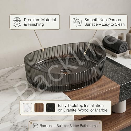 Image of B Backline Glass Basin For Bathroom | Transparent 100% Pure Glass Basin | Premium Table Top Countertop Wash Basin | Toughened Glass Design | 7-Year Warranty | Size: 50 x 37 x 14 cm (Black)