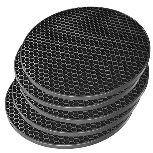 TENOC Silicone Non-Slip, Heat Resistant & Water-Trapping Trivet Mats for Water Glasses & Teacup & Coffee Cup & Dishes & Cookware, Multipurpose Kitchen Table Coaster, 3.5-Inch, 5 Pcs, Black