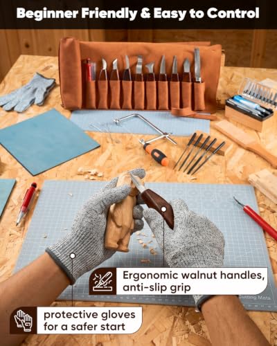 Image of SakerNeo 35PCS Wood Carving Kit Whittling Knife Set for Beginners Adults - Complete Wood Carving Tools Set with Knife Set, Utility Knife, Gouges, Chisels,DIY Woodworking Spoon Carving Craft Kit Gift