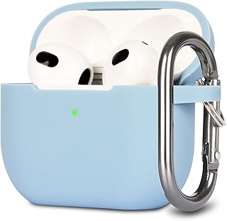KOKOKA Case Cover Compatible with Airpods 3, Soft Silicone Skin Case Cover Shock-Absorbing Protective Case for Airpods 3rd Generation with Carabiner, Front LED Visible, Denim Blue