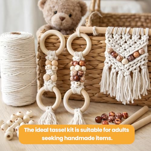Miniatura 7 de Kit De 111 Piezas De Macramé Para Colgar Plantas De Bricolaje, Cordón De Algodón De 3 Mm, 8 Anillos De Madera, 100 Cuentas, 2 Palos, Juego De Manualidades, Ideal Para Kit De Inicio De Macramé