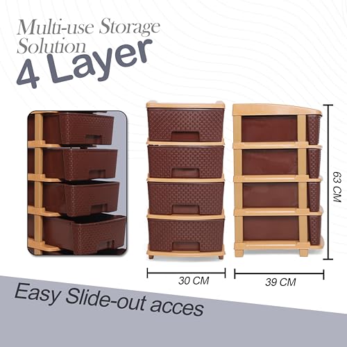 Image of Plastic Modular Drawer Storage Chest Of Drawers Organizer Storage Box, Large Stomo Racks For Multipurpose Anti-slip Shoes Organizers (Brown, 4 Layer)