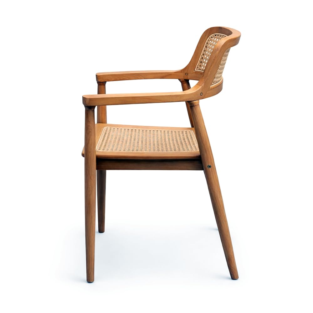 Set 2 Sedie da Giardino in Legno Teak con Braccioli MALACCA | Seduta e Schienale in Rattan | Design Nordic Japandi Outdoor | Poltrona da Esterno per Terrazzo Balcone | 58 x 59 x 83cm