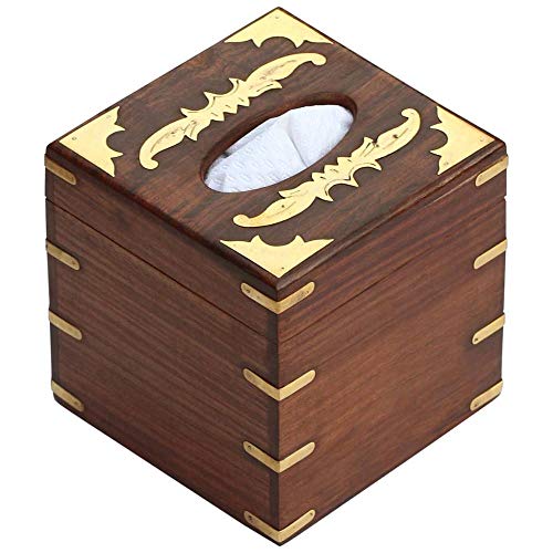 Artisans Of India Wooden Sheesham Wood Square Tissue Box Cover Pull Cube Dispenser