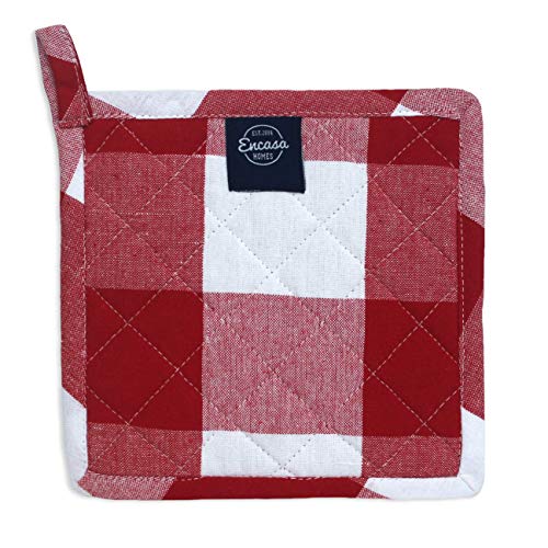 Image of Encasa XO Oven Microwave Pot Holders Trivets 21 cm (2 pc) for Kitchen Cooking & Baking - Heat Resistant, Thick & Safe, Protection of Hands from Hot Utensils, Grill, BBQ - Buffalo Red Checks