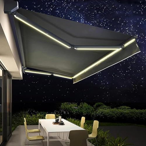 Toldo retráctil motorizado para patio con cenefa frontal extensible, parasol de primera calidad para protección contra la intemperie al aire libre en patio o balcón