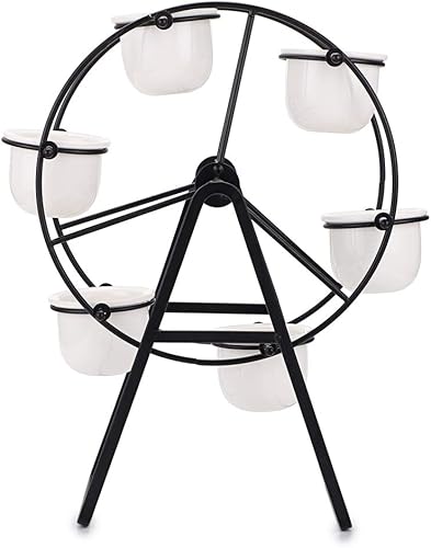 Miniatura 10 de JUXYES Maceta de rueda de fortuna con 6 macetas, soporte para bonsái de plantas suculentas, soporte de cerámica para suculentas, soporte de