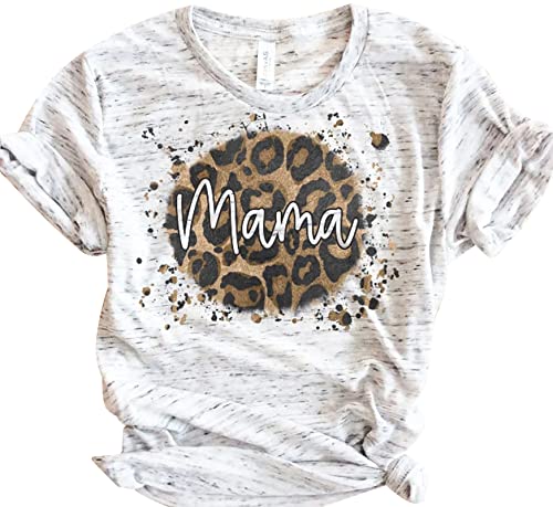 Mama Shirt for Women Mama Leopard Tshirt Mom Life Tops Casual Short Sleeve Tops