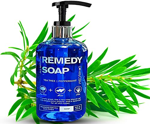 Tea Tree Oil Men & Women Shower Gel Soap 100% Natural (16 Oz .) To Eliminate Body Odor, Jock Itch, Helps Ringworm, Yeast Infection, Skin Irritation For Acne (Blue1) #TOP10