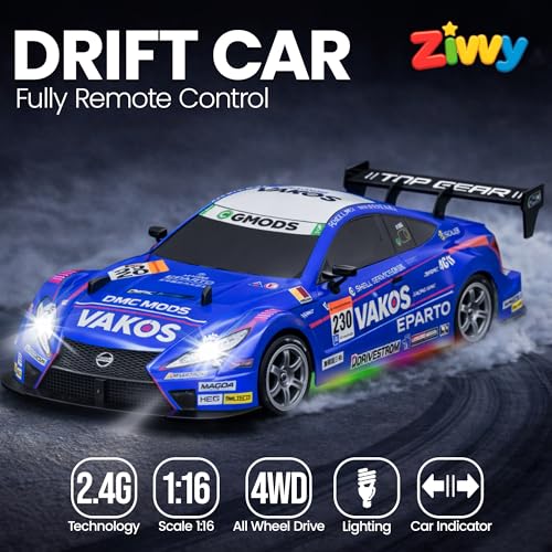 Image of Big Remote Control Car - Blue | 2.4G Rechargeable Drift Car with 150m Range | Smoke Effect, Neon Lights & Music | Best Gift for Boys & Girls 2 3 4 5 6 7 8+ Years