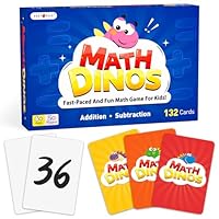 rokt&razo Math Dinos Card Game for Kids Ages 5+: Fast-paced Flash Cards for Addition, Subtraction, Multiplication, Division, Blank Cards to Fit Different Skill Levels, Perfect for Home and School