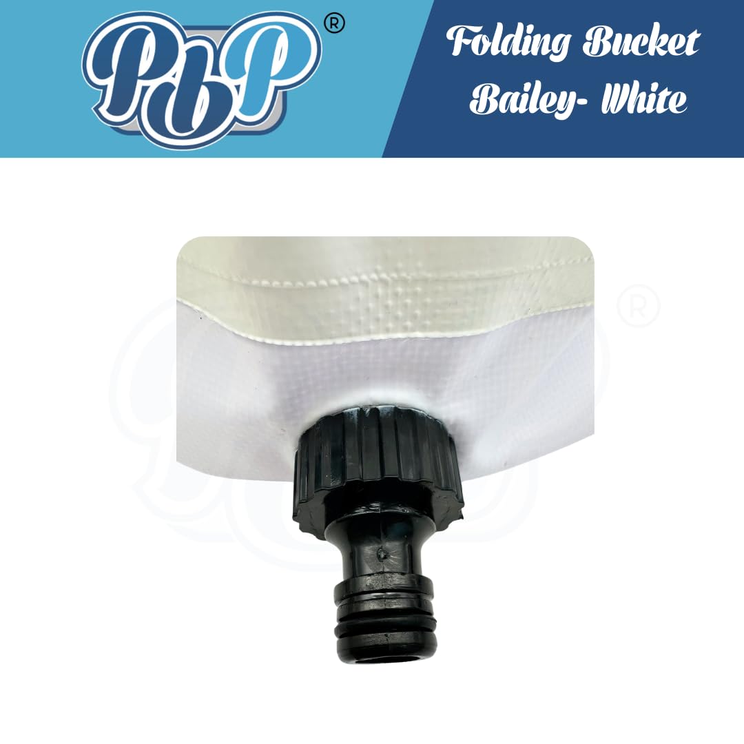 PBP Bailey Seau utilitaire pliable pratique, capacité de 30 l, avec raccord rapide de tuyau (blanc)
