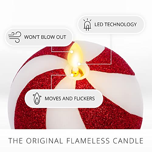 Image of Luminara - Flameless Holiday Crystal Beads Glitter Sphere Candle - Candy Cane Red - Pack of 1-4x4.25 - Auto Timer Built-in 5-Hour Timer Indoor Use