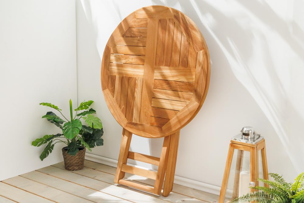 Riess Ambiente Gartentisch Empire Teak 70cm - Natur - Teakholz - robust | Montiert, wetterfest, natürliche Optik, bequemer Komfort, für Garten, Unikat, massive Verarbeitung, platzsparend