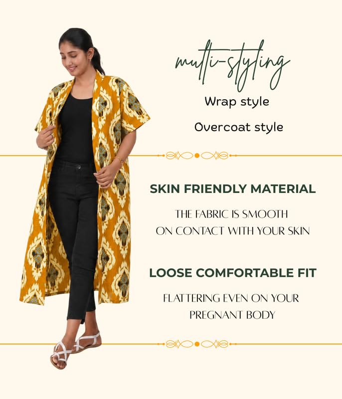 Image of MENMAII Cotton Feeding Robe for Women | Soft Breathable Maternity & Nursing Wear | Front Open Easy Feeding Access | Comfortable Nightwear for New Moms|Calf Length [Size: L,XL,XXL,3XL /FS]