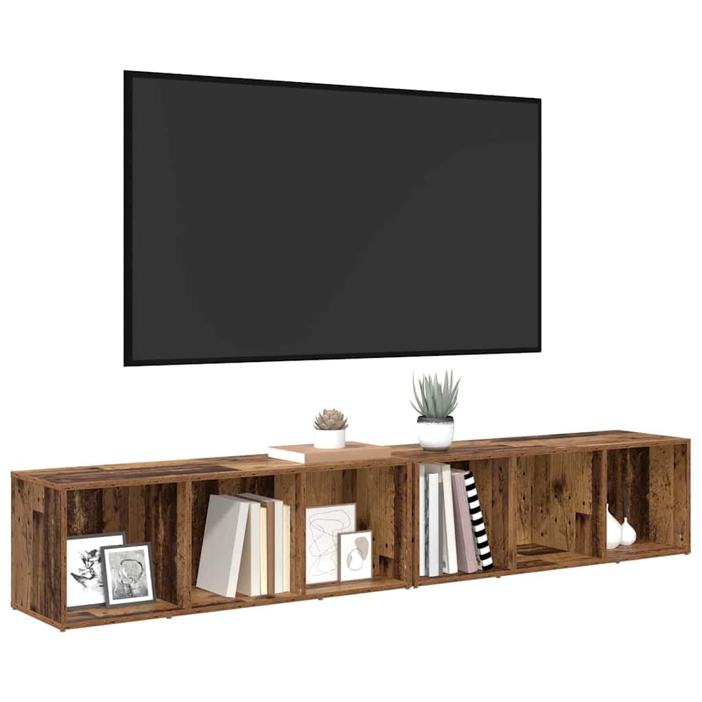 Set 2 Mobili TV da Parete Legno Ingegnerizzato e Massello | Mobile sospeso salvaspazio per il soggiorno, con ante a cerniera e vani interni per riordinare i vostri accessori.
