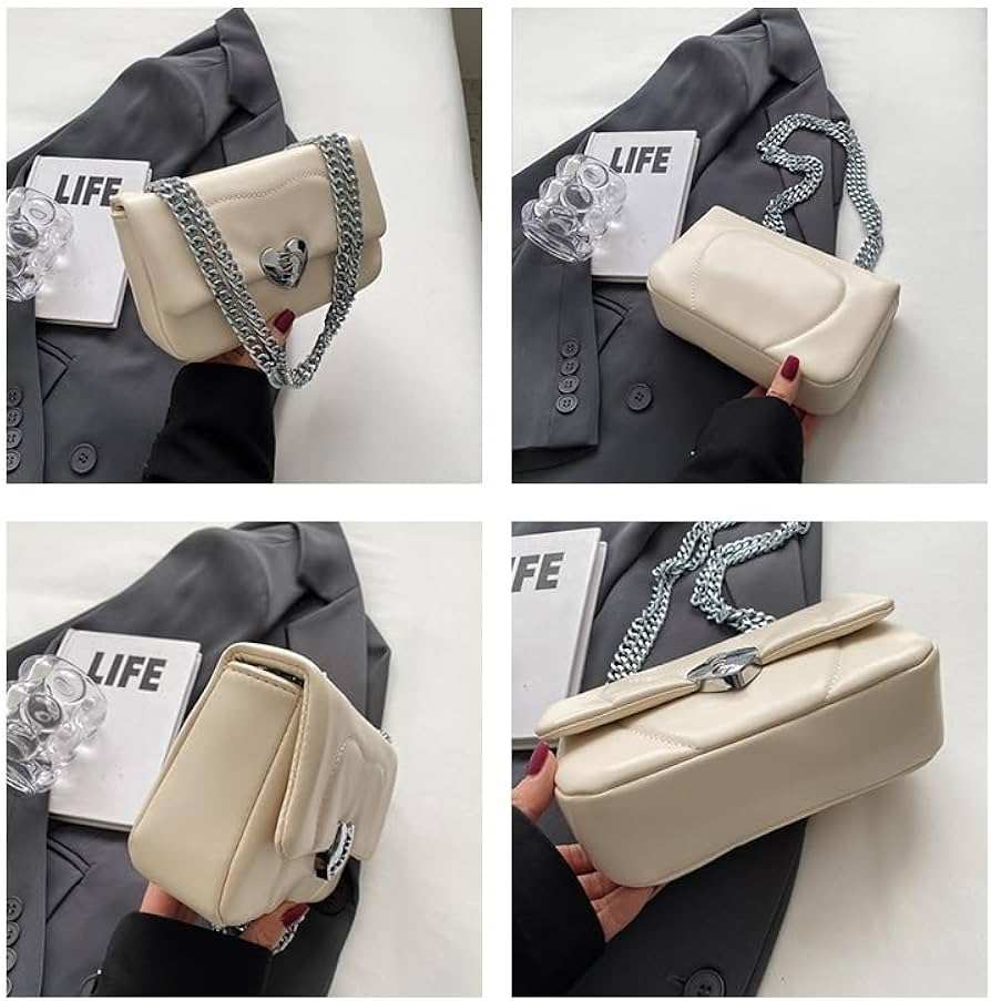 Amazon.co.jp: シルバーのハートバックルのチェーンバッグ のある無地