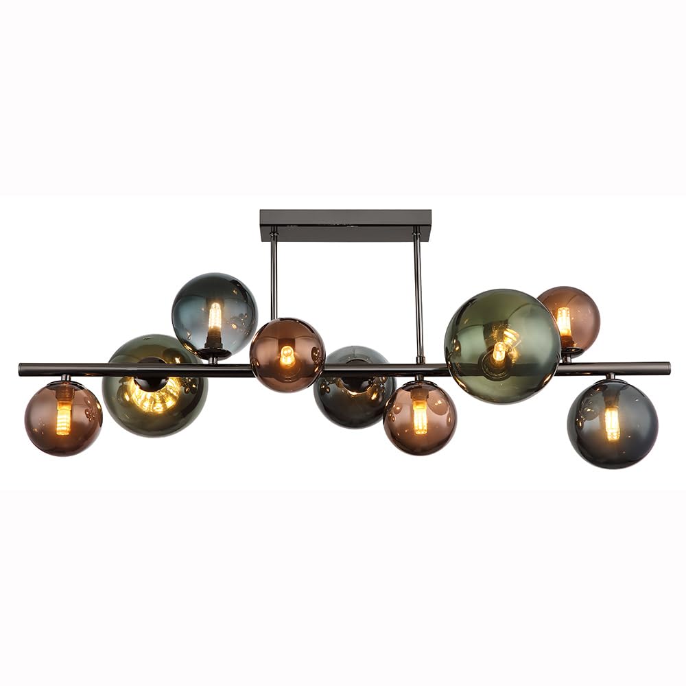 LED Deckenleuchte 9 Flammig Deckenlampe Glaskugeln Esszimmerleuchte Kugeln, bronze petrol grün, 9x 3,5W 350Lm warmweiß, LxBxH 87x30x38 cm Beleuchtung