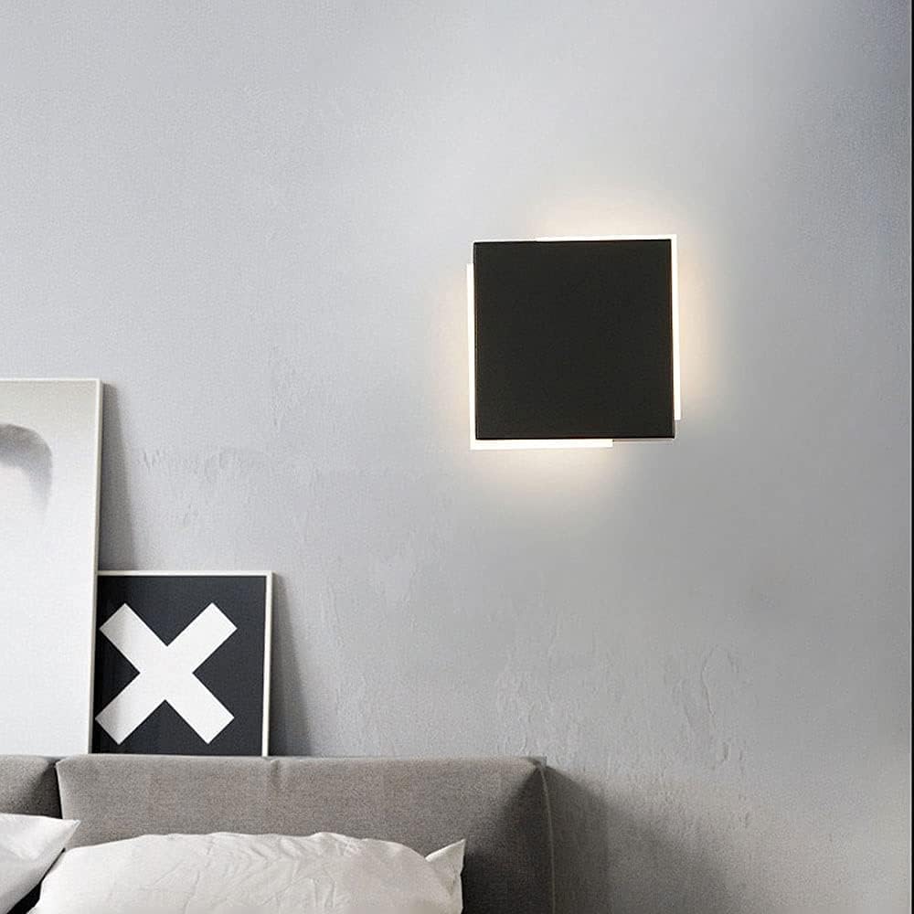 Lámpara de pared LED cuadrada, aplique de Metal, pantalla acrílica, lámpara de pared moderna, accesorios de iluminación interiores modernos(Negro)