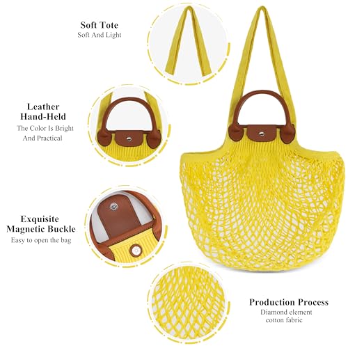 Bolso tejido Hibala para mujer, capacidad grande, amarillo miniatura 4