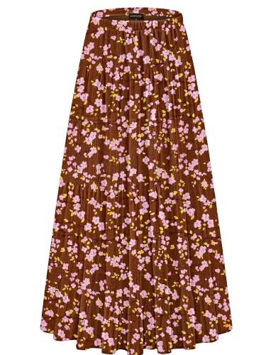 Image of NASHALYLY Women's Chiffon Elastic High Waist Pleated A-Line Flared Maxi Skirts
