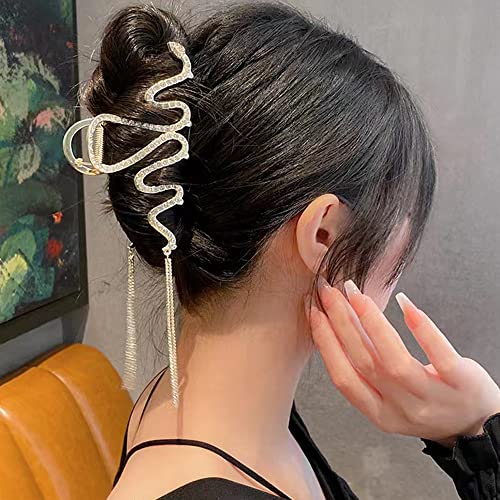 Jakeni Large Hair Claw Clips With Glitter Tassel Sparkly Glitter Rhinestones Hair Barrettes For Women Girls Thick Hair Fashion Hair Pins For Women And Girls Thick Hair French Style Snake-Like Hair Clips Vintage Hair Accessoires For Women And Girls #TOP3