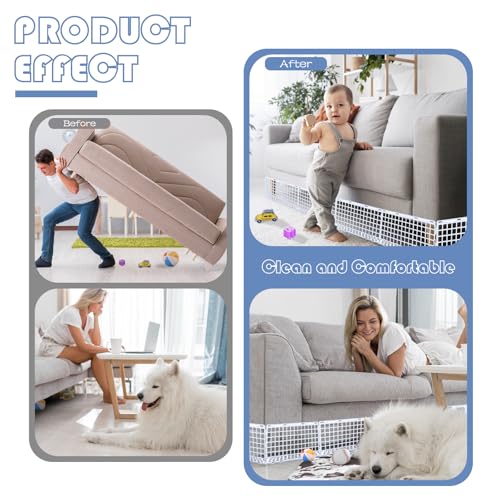Image of 12 Pcs Under Couch Blocker for Bed Adjustable Furniture Plastic Under Bed Blocker with 30 Ties White Couch Barriers for Dogs Pets Cats (Style3)