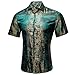 Barry.Wang Blue Gold Men's Silk Shirts Short Sleeve Hawaiian Designer Button Down Paisley Shirt Casual Beach Summer Party