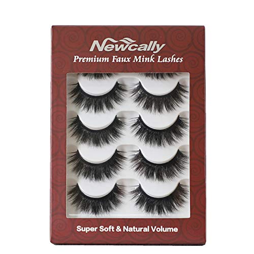 Newcally False Eyelashes 3D Thick Volume Faux Mink Lashes 5 Pairs Multipack