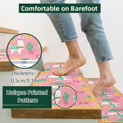Alfombra para escalones de madera de alpaca rosa (15 uds.) 4