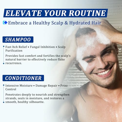 Image of Anti-dandruff Shampoo & Conditioner Set: For Folliculitis, Scalp Psoriasis & Seborrheic Dermatitis, Relieves Redness, Itching, Flaking & Dryness, Strengthens, Repairs & Boosts Shine - 20.28 fl.oz | Antifungal Set Seborrheic Dermatitis, Relieves Redness, Itch, Flaking & Dryness, Strengthens & Repairs Shine - 20.28 fl oz