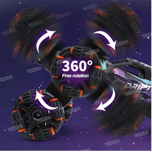 Image of VikriDA 6 Wheel Stunt RC Car for Kids | 2.4GHz Remote Control Toy Car with Lights, Spray Function, 360 Spin, High-Speed Off-Road Stunt Car